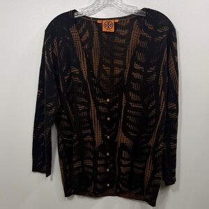 Tory Burch 100% merino wool black brown sweater size large